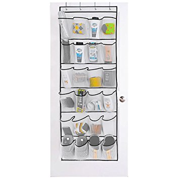 24 Large Mesh Storage Pockets Over the Door Shoe Organizer with 4 Hooks ,White (59 1/2"L x 22 1/2" W) by Hippih