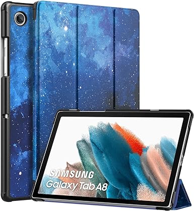 MoKo Case Fits Samsung Galaxy Tab A8 10.5 Inch 2022 (SM-X200/SM-X205/SM-X207), Lightweight Slim Shell Shockproof Back Stand Cover with Auto Wake/Sleep, Blue Starry Sky