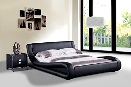 US Pride Furniture Dona Faux Leather Modern Bed, Queen, Black