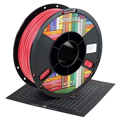 OVERTURE PLA Matte Filament 1.75mm with 3D Printer Build Surface 200mm x 200mm, Matte PLA Roll 1kg Spool (2.2lbs), Dimensional Accuracy  /- 0.05 mm, Fit Most FDM Printer, Red