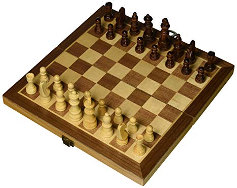 DA VINCI 12 Inch Folding Inlaid Wood Travel Chess Set with Storage