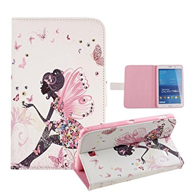 Galaxy Tab 4 7.0 Case, Tab 4 7.0 Case, Itrendz [Cute Case] Cherry Blossoms PU Leather Flip Case [Card Slot Case] [Magnetic Closure] Smart Cover For Samsung Galaxy Tab 4 7.0 SM-T230NU, Fairy Girls
