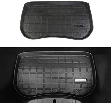Moshbu Trunk Mat Car Carpet, Waterproof Trimmable All Weather Heavy Duty Black TPE Rubber Front Trunk Storage Mats Cargo Liners Interior Cushion Automotive Bottom Pad for Tesla Model 3 2017-2019