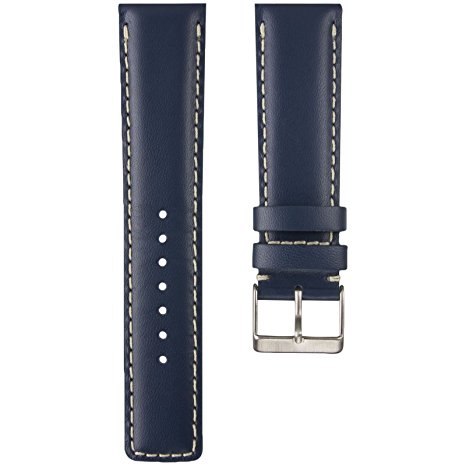 Padded and Stitched D-1 Pilot Genuine Leather Watch Strap in Blue 20mm