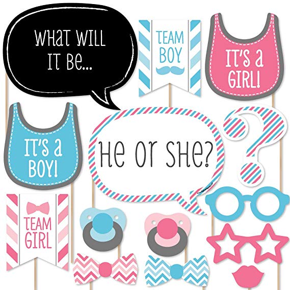 Big Dot of Happiness Chevron Baby Gender Reveal - Photo Booth Props Kit - 20 Count