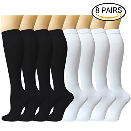 8 Pairs Compression Socks Women & Men -Best Medical,Nursing,Travel & Flight Socks-Running & Fitness，Pregnancy & Maternity-15-20mmHg (S/M, Assorted 1)