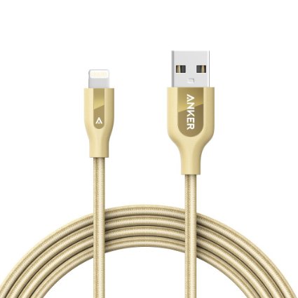 Anker PowerLine  Lightning Cable (6ft) Durable and Fast Charging Cable [Kevlar Fiber & Double Braided Nylon] for iPhone, iPad and More(Golden)