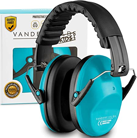 Vanderfields Earmuffs for Kids Toddlers Children - Hearing Protection Ear Defenders for Small Adults Women - Foldable Design Ear Defenders Adjustable Padded Headband Noise Reduction (Sky Blue)