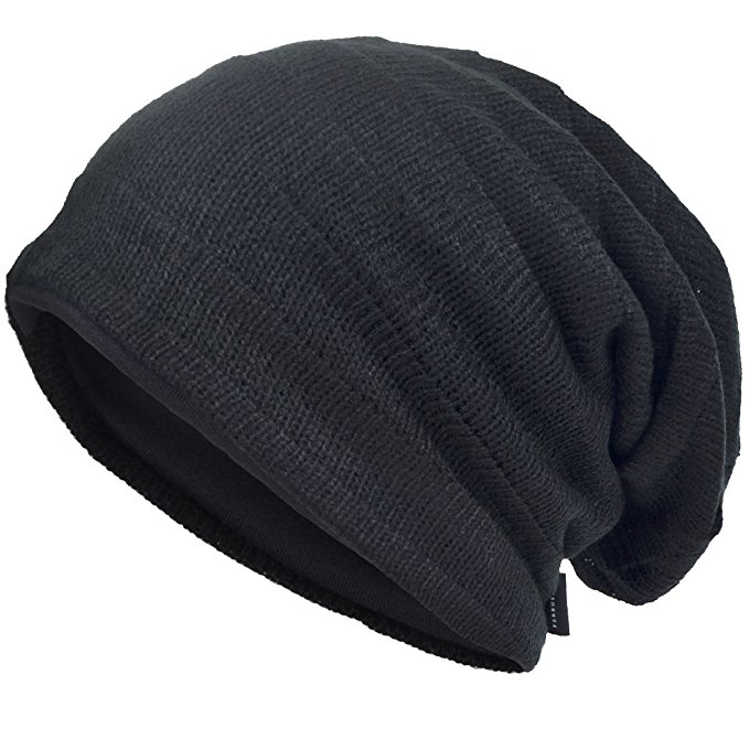 Men Slouch Beanie Crease Knit Cap Layered Skull Cap Winter Hat Xzz