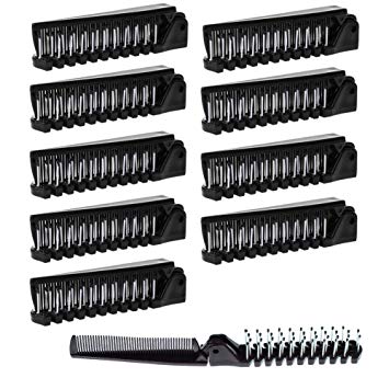 Luckycivia 10Pcs Portable Travel Folding Hair Brush, Plastic Double Headed Toothed Compact Pocket Hair Comb, Foldable Massage Hair Comb, Anti-Static Styling Kits Hairdressing Tools Black