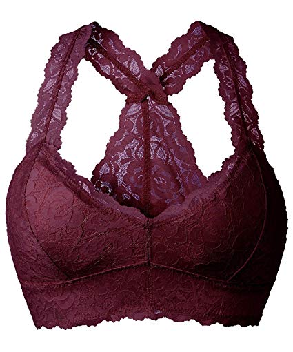 YIANNA Women Floral Lace Bralette Padded Breathable Sexy Racerback Lace Bra Bustier
