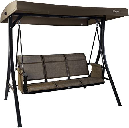 Kozyard Brenda 3 Person Outdoor Patio Swing with Strong Weather Resistant Powder Coated Steel Frame and Textilence Seats (Taupe)
