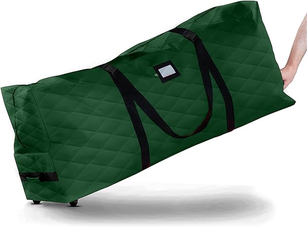 Zober Rolling Christmas Tree Storage Bag - Quilted Christmas Tree Storage Box for Disassembled Trees up to 9 Feet, Carry Handles and Wheels for Easy Transport - 59x15x21.75 Inches, Green