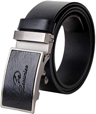 Vbiger Mens Leather Belt Sliding Buckle Ratchet Dress Belt 35mm Wide 1 3/8"