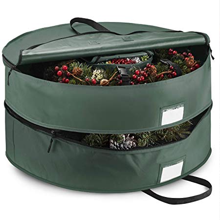 Duplex Premium Christmas Wreath Storage Bag 30”, With Compartment Organizers For Christmas Garlands & Durable Handles, Protect Artificial Wreaths - Holiday Xmas Bag Made of Tear Proof 600D Oxford