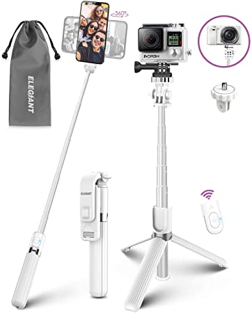 Selfie Stick Tripod, ELEGIANT Lightweight Aluminum All in One Extendable Selfie Stick Bluetooth with Remote Compatible with iPhone 11/11PRO/XS Max/XS/XR/8P/7P, Galaxy S20/S10/S9S8, Gopro, Small Camera