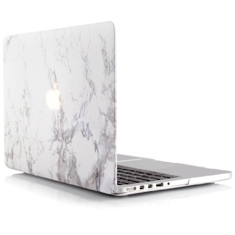 iDoo Matte Rubber Coated Hard Case for Apple MacBook Pro 15-Inch with Retina Display Model A1398 - White Marble