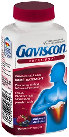 Gaviscon Extra Strength Chewable Foamtabs Fruit Blend, Long-lasting Acid Reflux and Heartburn Relief, 60 Ct