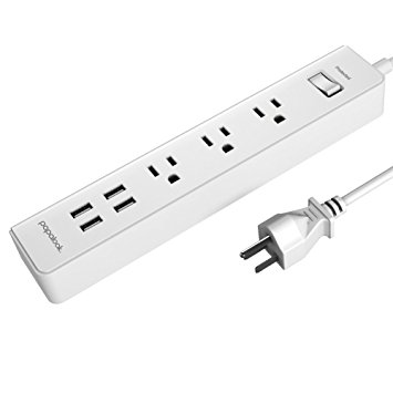 Universal 5ft Power Strips, papalook QC402 3 AC Outlet Charging Station and 4 Smart USB Ports, Home Office Use Surge Protector Safety Super Charger for PC Smartphones Tablet-White