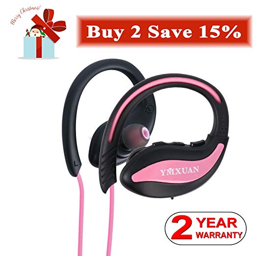 Bluetooth Headphones, YMXUAN U4B Cordless Sports Headset with Mic, IPX5 Sweatproof, HD Stereo Sound, Noise Cancelling, Up to 8 Hours for Running, Gym, Wireless Workout Earphones Pink