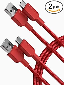 Anker USB C Charger Cable [2 Pack, 6ft], 310 Type C Charger Cable Fast Charging, Braided USB A to USB C Cable for Samsung Galaxy Note 10 Note 9/S10  S10, LG V30 (USB 2.0, Red)