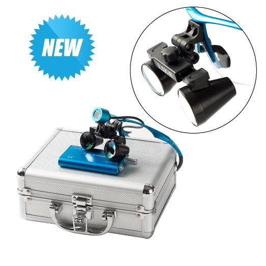 Easyinsmile New 3.5x 420mm Surgical Binocular Dental Loupes  Head Light Lamp  Aluminum Box (blue)