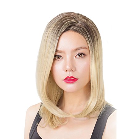 Rabbitgoo® Medium Length Light Gold Straight Wig Full Cap Fashion Blonde Wig with Wig Cap for Women Girl Cosplay Party