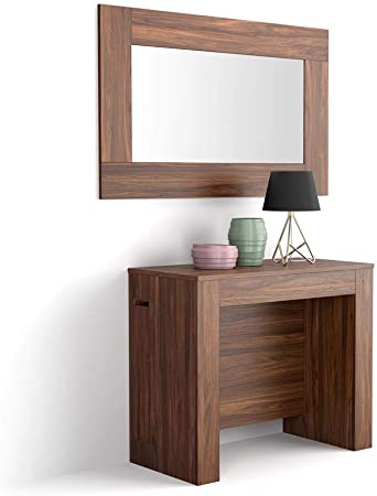 Mobili Fiver, Easy, Extendable Console Table with Extension Leaves Holder, Ashwood Walnut, Laminate-Finished/Aluminium, Made in Italy