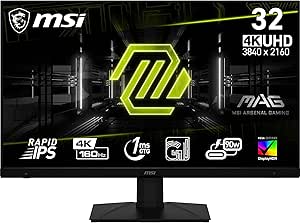 MSI MAG 322UPF 31.5-inch 3840 x 2160 (UHD) Monitor, 160Hz, Free-Sync, HDMI, DisplayPort, VGA Port, VESA Mountable, Tilt, Speaker, 1ms, Black