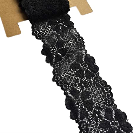 LACE REALM 2.5″×10 Yards Floral Pattern Stretch Lace Ribbon Trim for Headbands Garters Decorating Floral Designing & Crafts (Black)