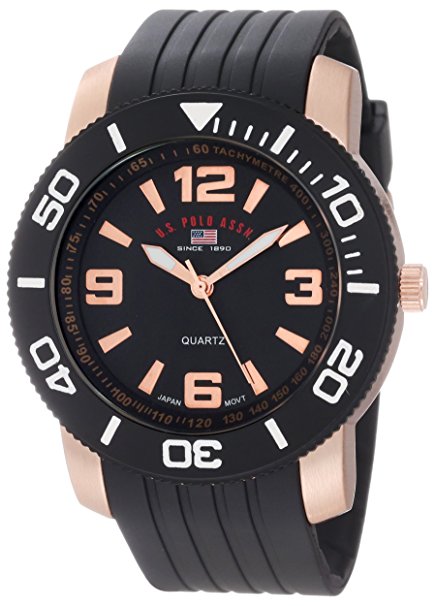 U.S. Polo Assn. Sport Men's US9125 Black and Rose Gold-Tone Watch