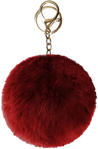 SIMPLICHIC-Luxury Faux Rabbit Fur Pom Pom Keychain Gorgeous Gold Colored Keyring