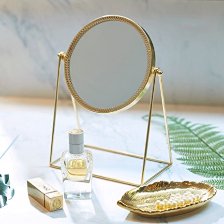 PuTwo Beauty Cosmetic Mirror, Ornate Decorative , Princess Style Single-Sided Mirror - Champagne Gold