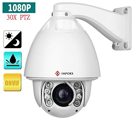IMPORX Onvif 1080P Auto Tracking 30x Optical Zoom IP Camera - High Speed H.264 Network Dome PTZ Camera, Whetherproof Outdoor Night Vision, with Dust Wiper (Extra Mini USB LED Light)