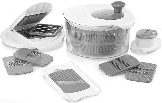 Gourmia GSA9230 Salad Maker Set Chef Salad Maker & Mandoline Set With 7 Interchangeable Blades, Salad Spinner & Cleaning Tool, Durable BPA free food safe material