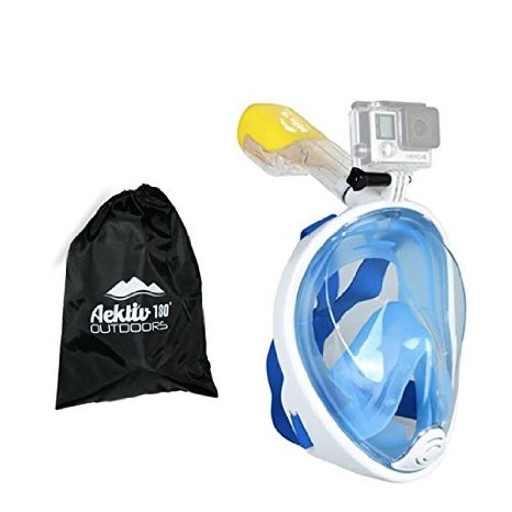 Best Snorkel Mask With GoPro Mount By Aektiv 180 - Full Face Snorkeling Mask With Anti-Fog/Anti-Leak Technology With Tubeless Design - Freebreath Full Face Snorkeling Mask with Dry and Fog Free Lightweight Surface Snorkeling Mask