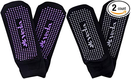 Veda Yoga Pilates Socks for Women (2 Pairs) Non-Slip, Non-Skid Silicone Traction Grip