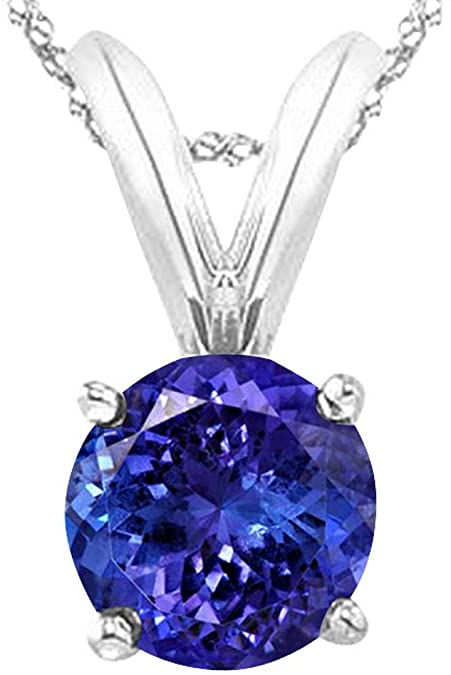 1/2-5 Carat Round Tanzanite 4 Prong Pendant Necklace (AAA Quality) W/ 16" Gold Chain