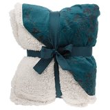 Floral Embossed Sherpa Throw Blanket 50 x 60 Reversible Textured Fuzzy Soft Teal