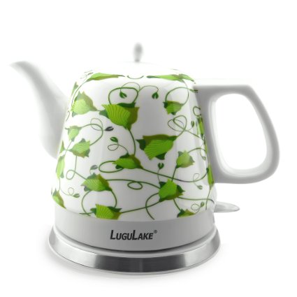 LuguLake Teapot Ceramic Electric Kettle Cordless Water Tea 1200ML Green