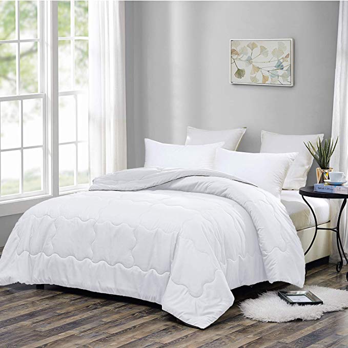 OMYSTYLE Down Alternative White Comforter-King Size Reversible Duvet Insert or Stand-Alone Quilted Bed Comforter with Plush Microfiber Filling,Corner Tabs,Machine Washable-(92x102inches,White)