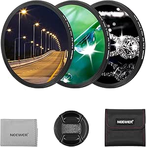 NEEWER 3PCS 82mm Star Filters, Adjustable Cross Screen Star Effect Filter (4, 6, 8 Points) with Ultra Slim Aluminum Alloy Frame, HD No Dark Corners with Double Sided Nano Coatings