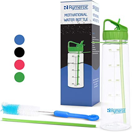 Rymerce Motivational Water Bottle with Straw - and Times to Drink BPA Free