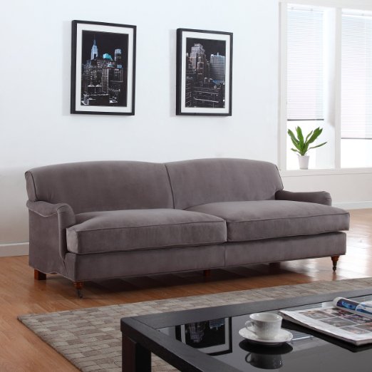 Mid Century Modern Sophisticated Large Brush Microfiber Sofa with Casters (Grey)