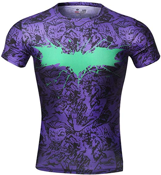Cody Lundin® Movie Theme Superhero Men Short Sleeve Tee Fitness Compression Shirt, Bat Logo T-Shirt