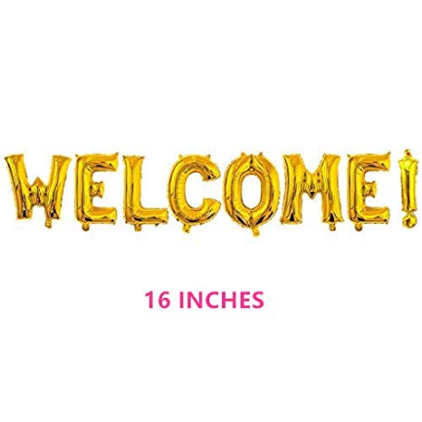 Rose&Wood Welcome Balloon Banner 40" Hand Writing Style Balloons Foil Letter Balloon Anniversary Celebration Party Decorations, Gold