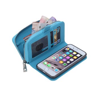 iPhone 6 Case -EgraceTM Apple iPhone 6 (4.7") Purse Case Premium Wallet PU Leather Zipper Case with Stand Flip Cover for iPhone 6 (4.7) (2014)(Blue)