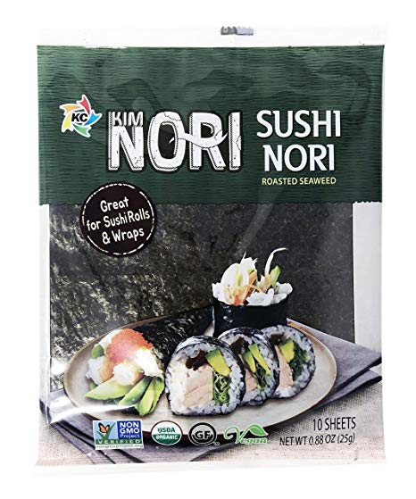 Organic 10 Full Sheet KIMNORI Sushi Nori Premium Roasted Seaweed Rolls Wraps Snack 0.88 OZ ( 25g ) Laver ,USDA ORGANIC, Gluten Free, No MSG, NON-GMO, Vegan
