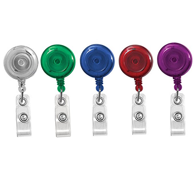 5 Pack - Translucent Assortment Retractable ID Badge Reels with Alligator Swivel Clip by Specialist ID