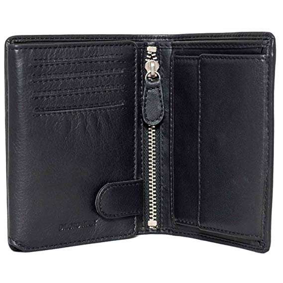 Mens Wallets by DiLoro Italy Bifold Flip ID Leather Wallet Vertical Slots Coin and Zip Compartment RFID Blocking